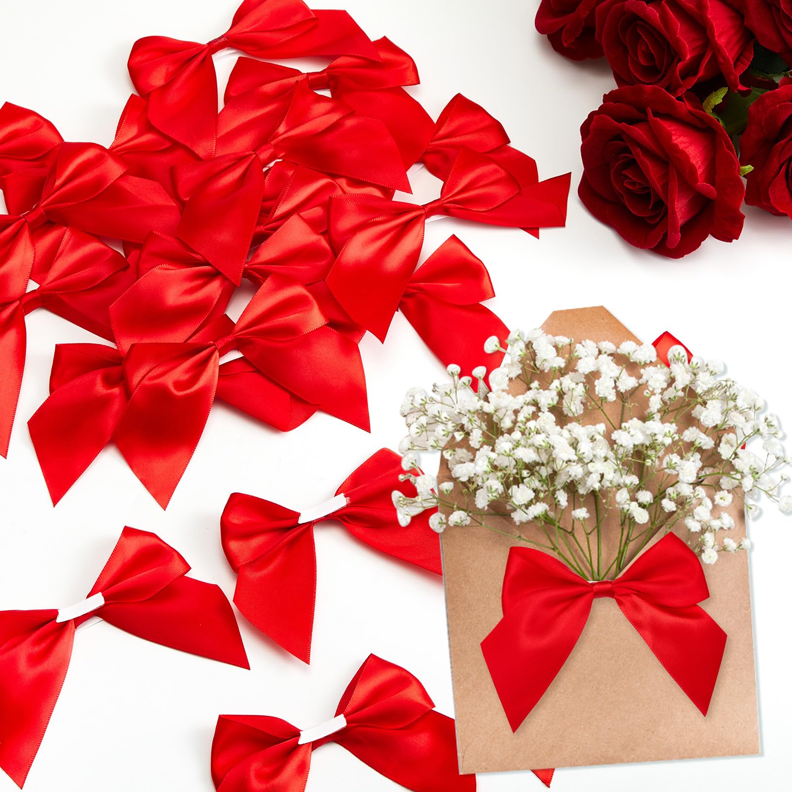 40 Fiocchi Di Raso Rosso Autoadesivi - Decorazioni Regalo Per Compleanno E Natale - Foto 10