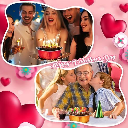 Miniatura 5 de 50 juegos de moldes para tartas en forma de corazón de San Valentín con tapas, de papel de aluminio, moldes para cupcakes de 3.4 onzas, mini moldes