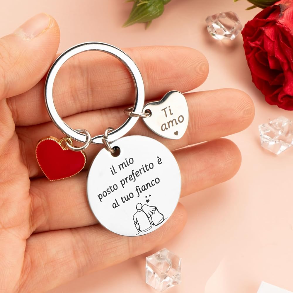 Portachiavi Coppia Acciaio Inox - 'Il Mio Posto Preferito &egrave; Al Tuo Fianco' Regalo