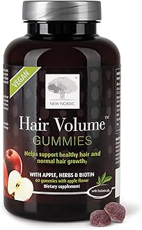 NEW NORDIC Hair Volume Gummies, 2500 mcg Biotin, Daily Hair Vitamins Supplement to Support Hair Skin & Nails, Vegan, 60 Count (Pack of 1)