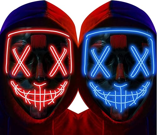 Poptrend Máscara de Halloween con luz LED, máscara de miedo para festivales, cosplay, disfraz de Halloween, fiestas de máscaras, carnaval, regalo
