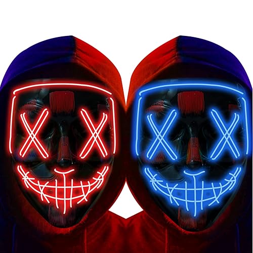 Poptrend Halloween Mask LED Light up Mask Scary mask for Festival Cosplay Halloween Costume Masquerade Parties,Carnival,Gift (2 Pack-A) - 2 Pack-a
