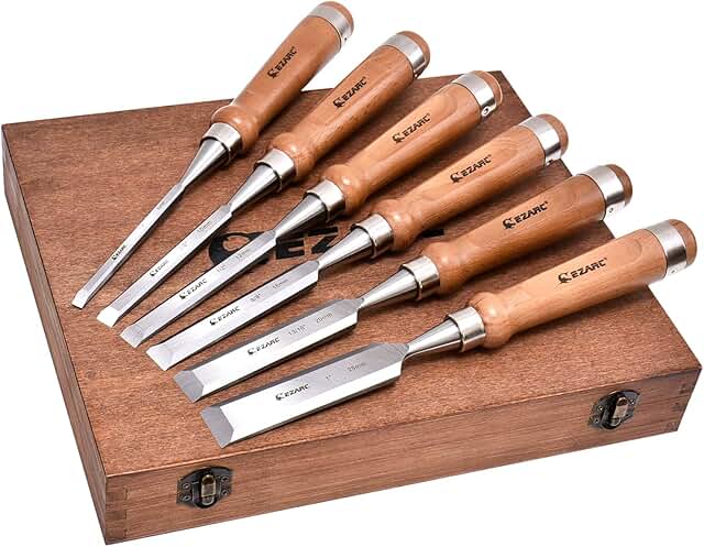EZARC 6 Pieces Wood Chisel Tool Sets Woodworking Carving Chisel Kit with Premium Wooden Case for Carpenter Craftsman Gift ...