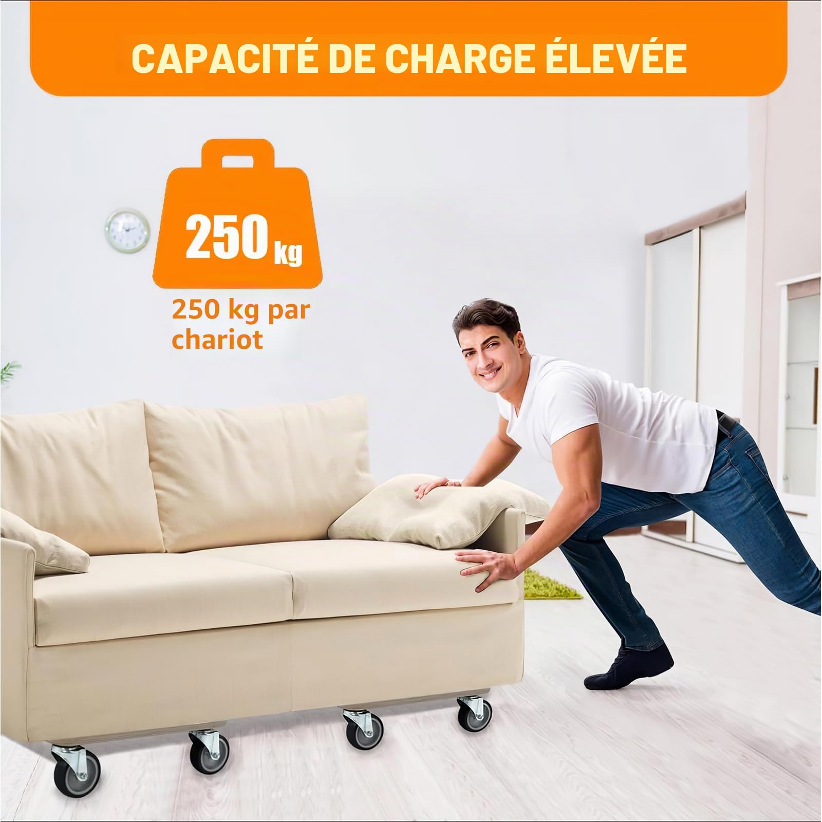 2 Pcs Chariots à roulettes, Carré Chariots Plateforme en Bois Charge 250KG, 38 x 38 cm Socle Roulant avec Plaque Antidérapante, Chariot de Transport pour Table Meuble Plante Canapé