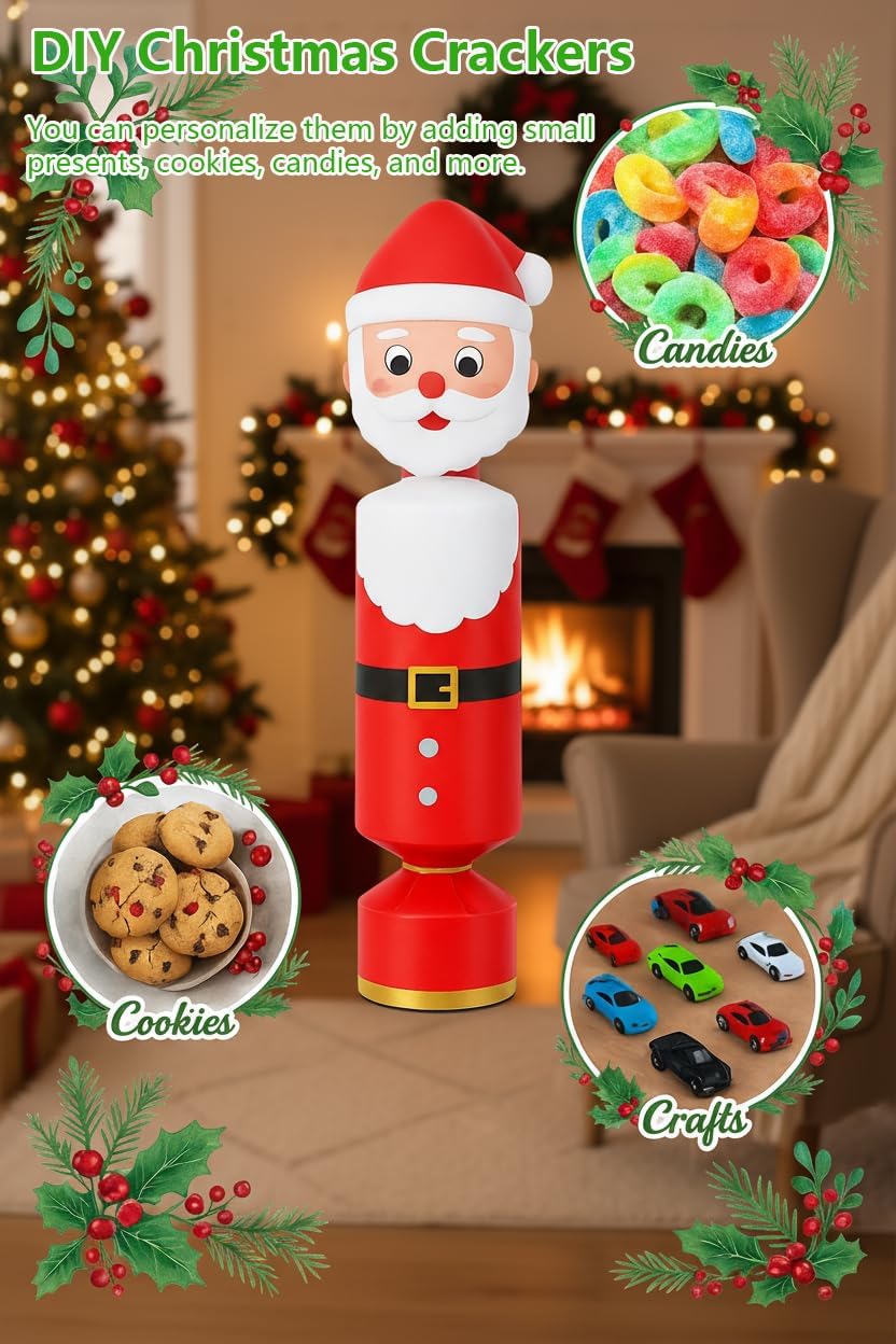 24 Packs DIY Christmas Cracker Kit No Snap Xmas Party Table Favors Snowflake Reindeer Christmas Party Cracker Candy Boxes for Holiday Dinner Decoration Gift