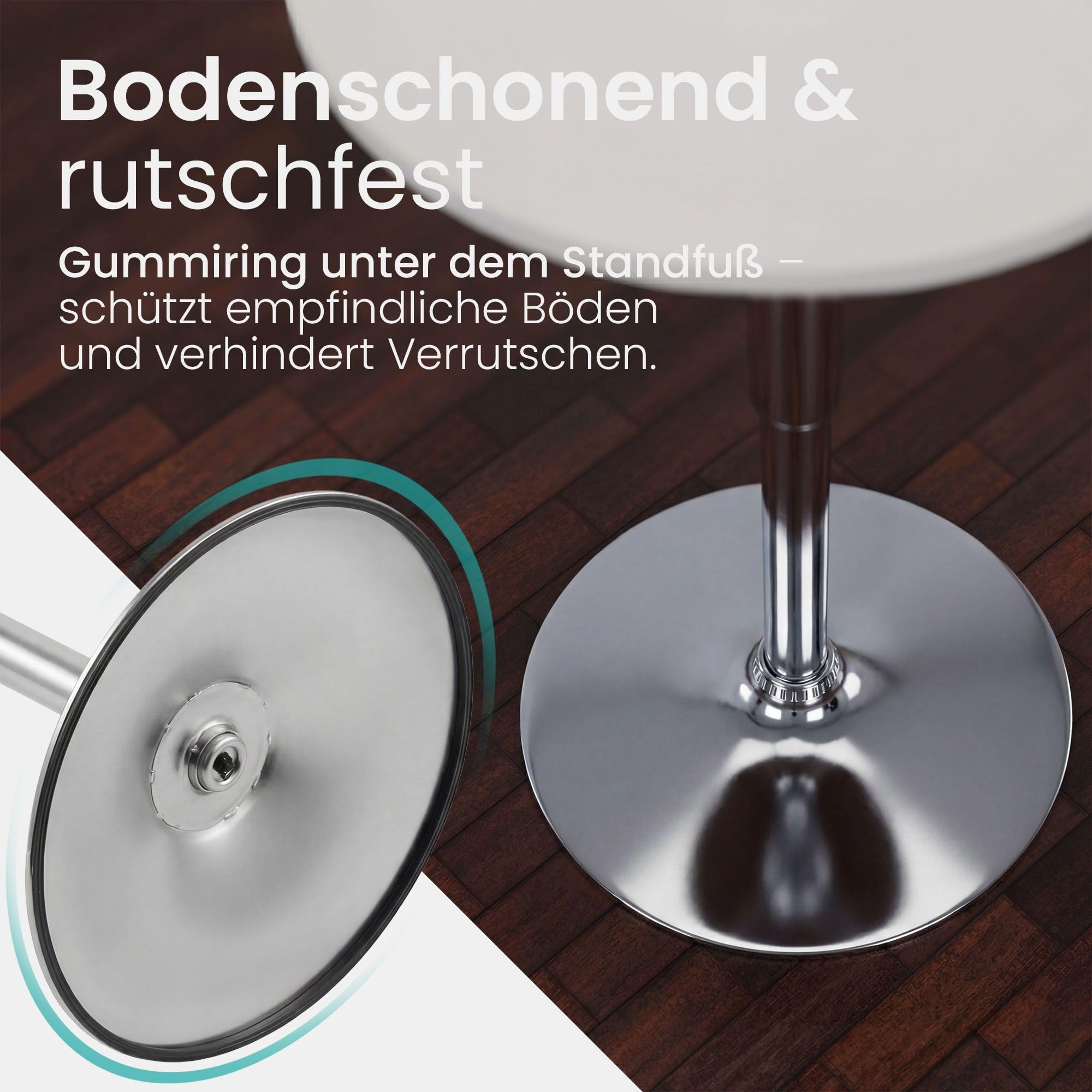 CLP Stehtisch rund 60cm Lamoni, Bartisch stufenlos höhenverstellbar, 360° drehbar, Bistrotisch mit stabilem Metallgestell und Bodenschutz, Farbe:weiß, Form:rund