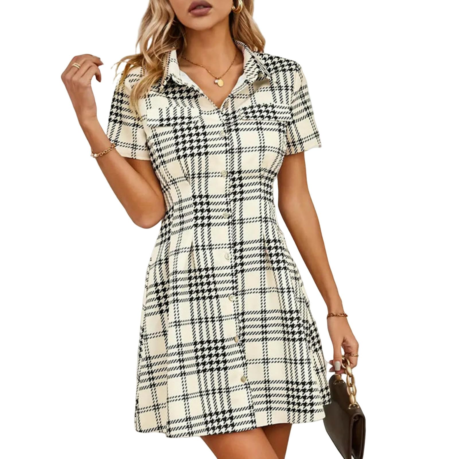 Letnia sukienka damska Lapel Short Sleeve Button Print Koszula sukienka rekreacyjna talia sukienka morelowa XL