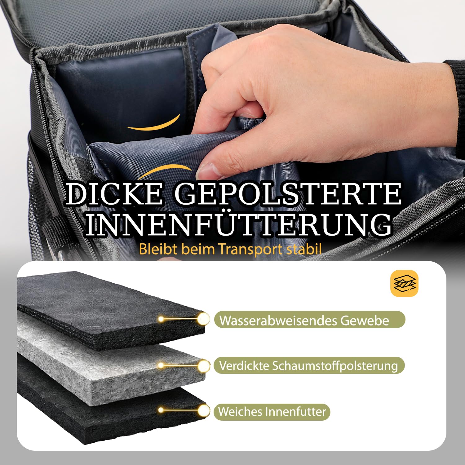 Boccia Kugeltasche für 8 Kugeln, Tragetasche für Boccia Set mit Herausnehmbaren Trennwänden, Gepolsterte Aufbewahrungstasche mit Schultergurt & Netztaschen, Schwarz (Nur Tasche)