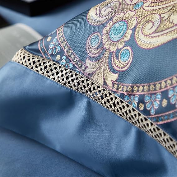 Cotton Bedding Set Soft Silky Brocade Satin Jacquard Duvet Cover Set Bed Sheet,4,Queen