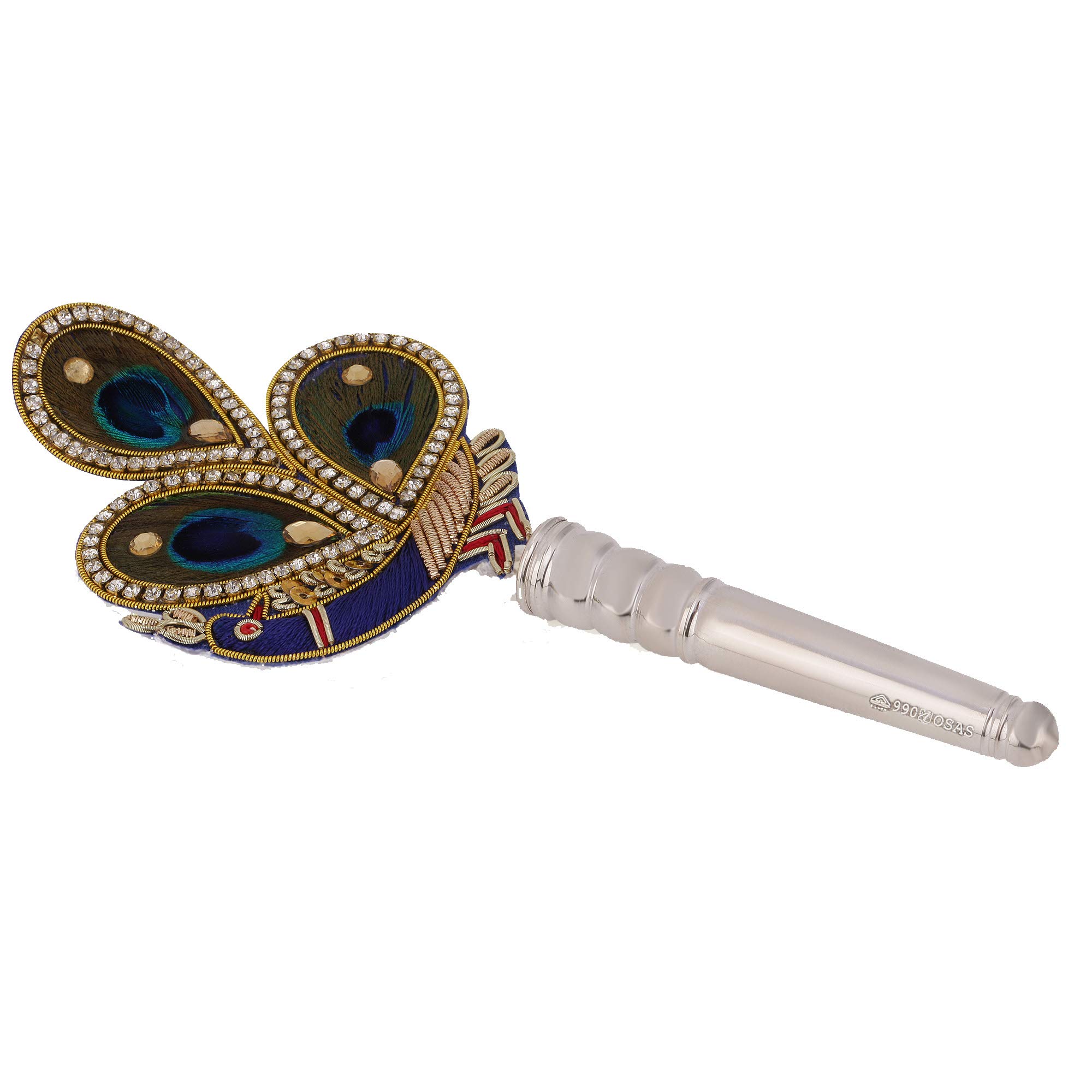 Osasbazaar Pure Silver Mor Pankh Peacock Feather for Puja, Temple At Home- 97%-99% Pure BIS Hallmarked, Silver, Pack of 1