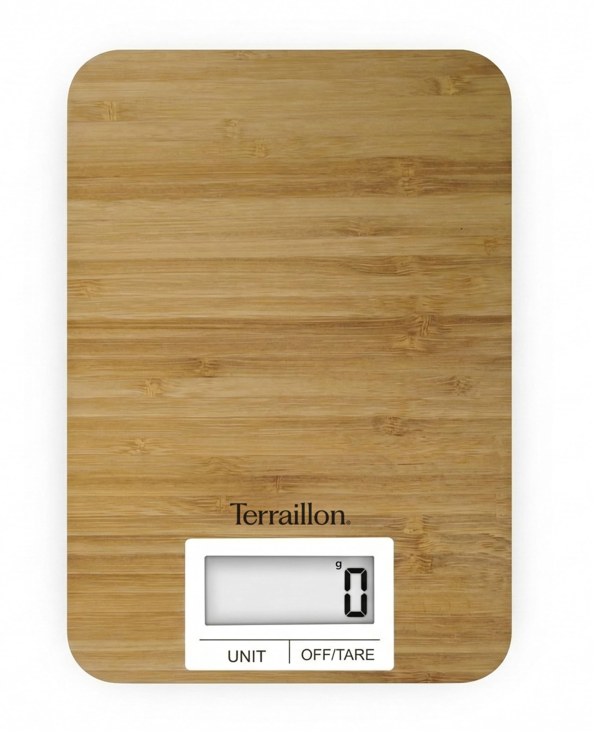 TERRAILLON Küchenwaage aus natürlichem Bambus – Tara, Flüssigumrechnung, Wiegebereich max. 3 kg – Modell 'Bamboo' Braun