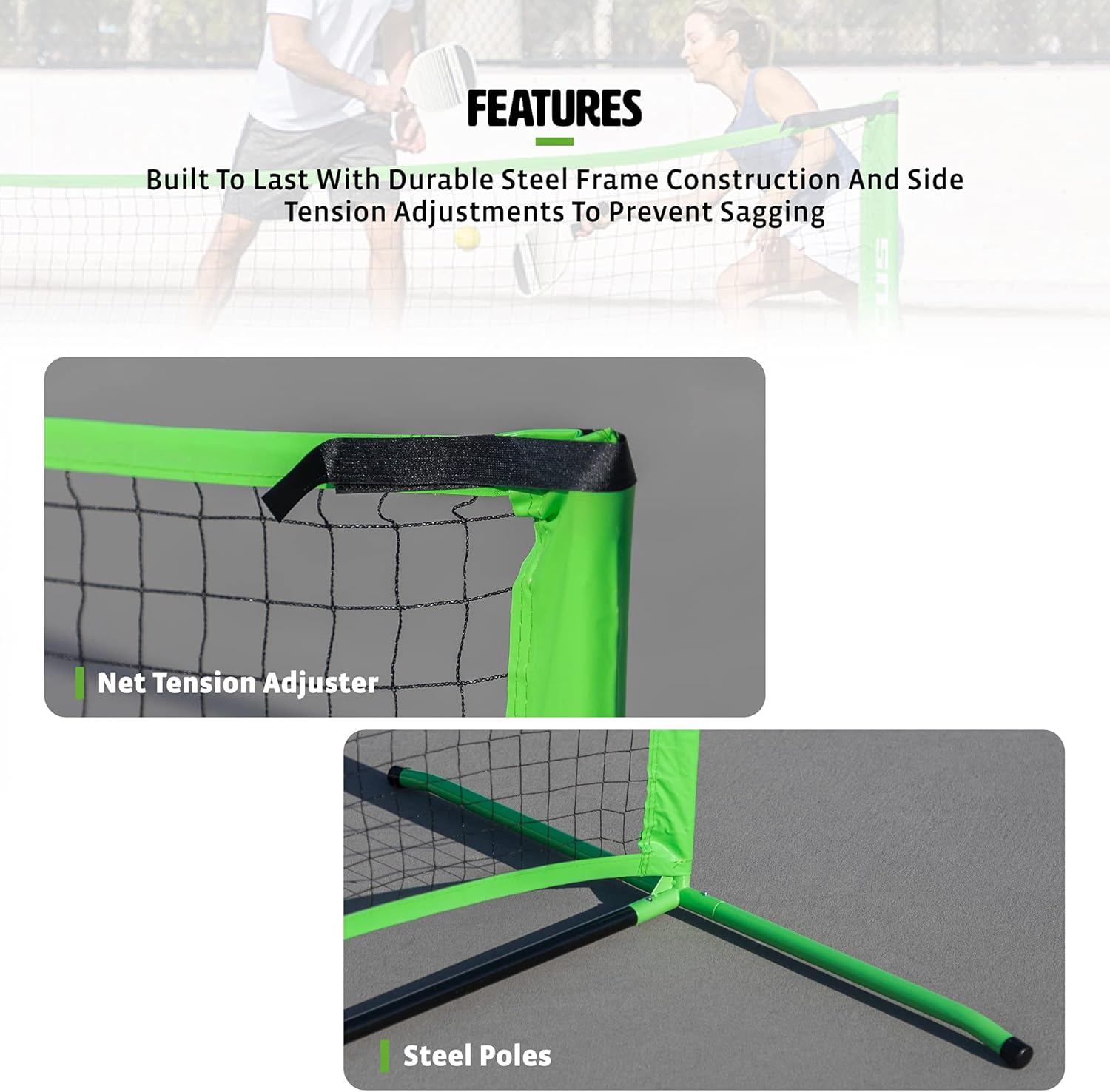 Pro Focus Pickleball Net Set – Includes 4 Player Wooden Pickleball Paddles and 3 Pickleballs; Outdoor and Indoor Fun for Adults and Families, All Skill Levels
