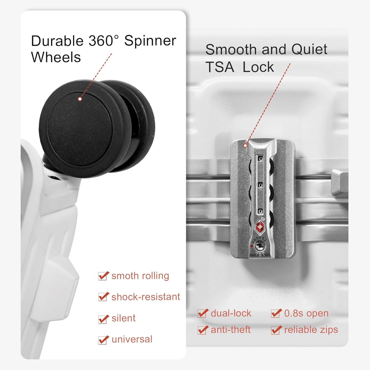 Carry On Luggage 22x14x9 Airline Approved Aluminum Frame, 20 Inch Hard Shell Carry On Luggage, Suitcase Carry-on Zipperless Luggage, TSA Approved (White)