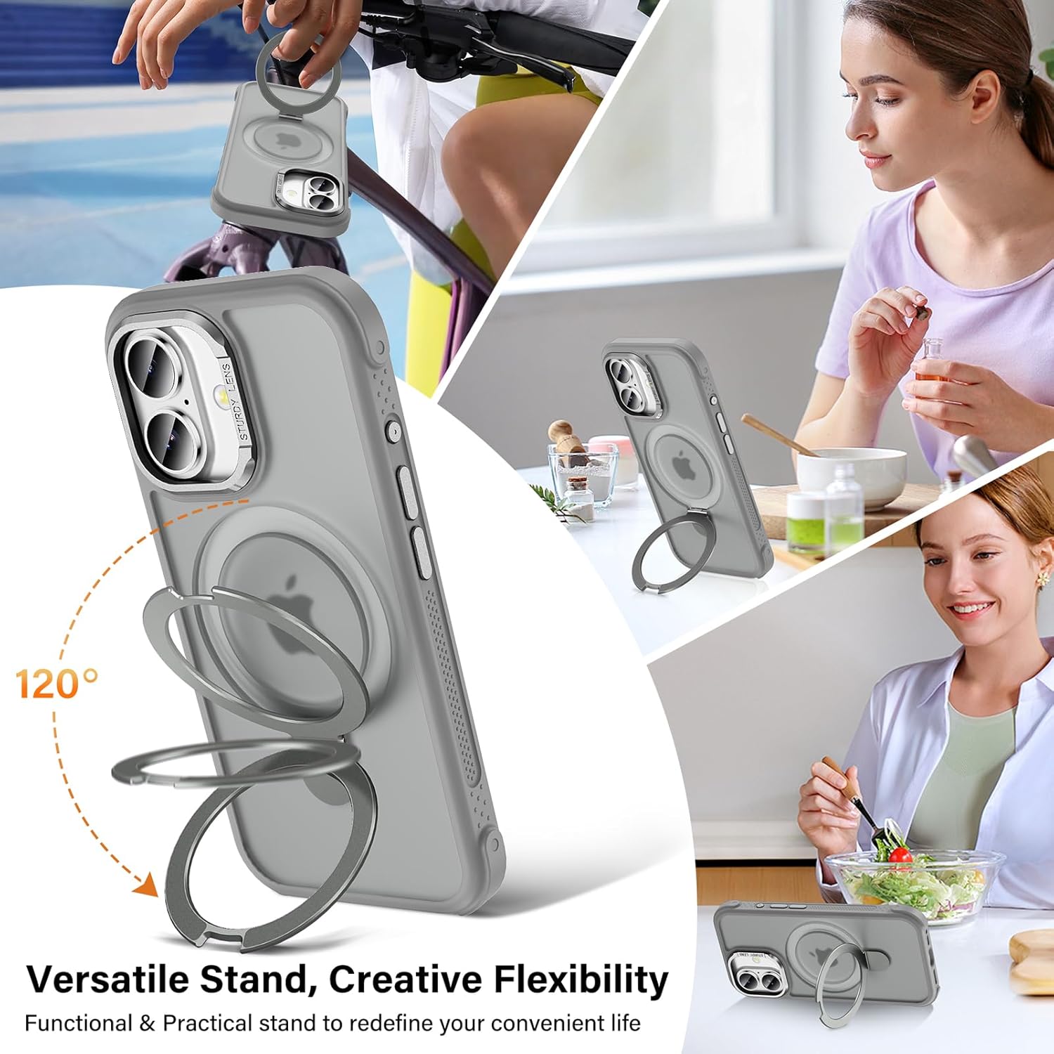 Lufanbis Designed for iPhone 17 Case with Magnetic Stand, [Military Drop Protection][Great Grip Feeling] Matte Translucent Back Slim Shockproof Phone Cover for iPhone 17 6.3", Grey Grey iPhone 17