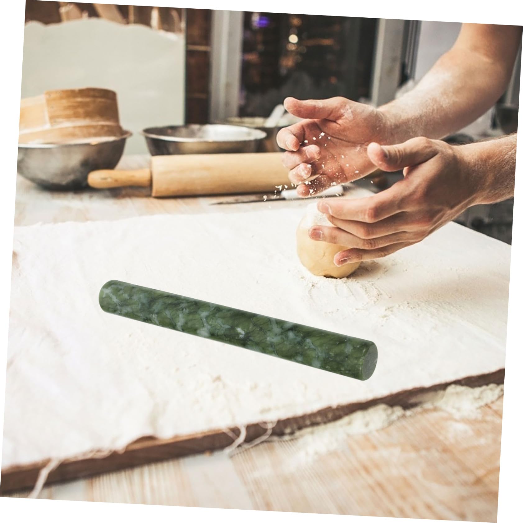 Rodillo de Jade Auténtico para Masa y Pasta, Material Resistente Superficie Antiaherente, 2 Piezas Ideales para Amasar y Preparar Dumplings en Cocina Doméstica