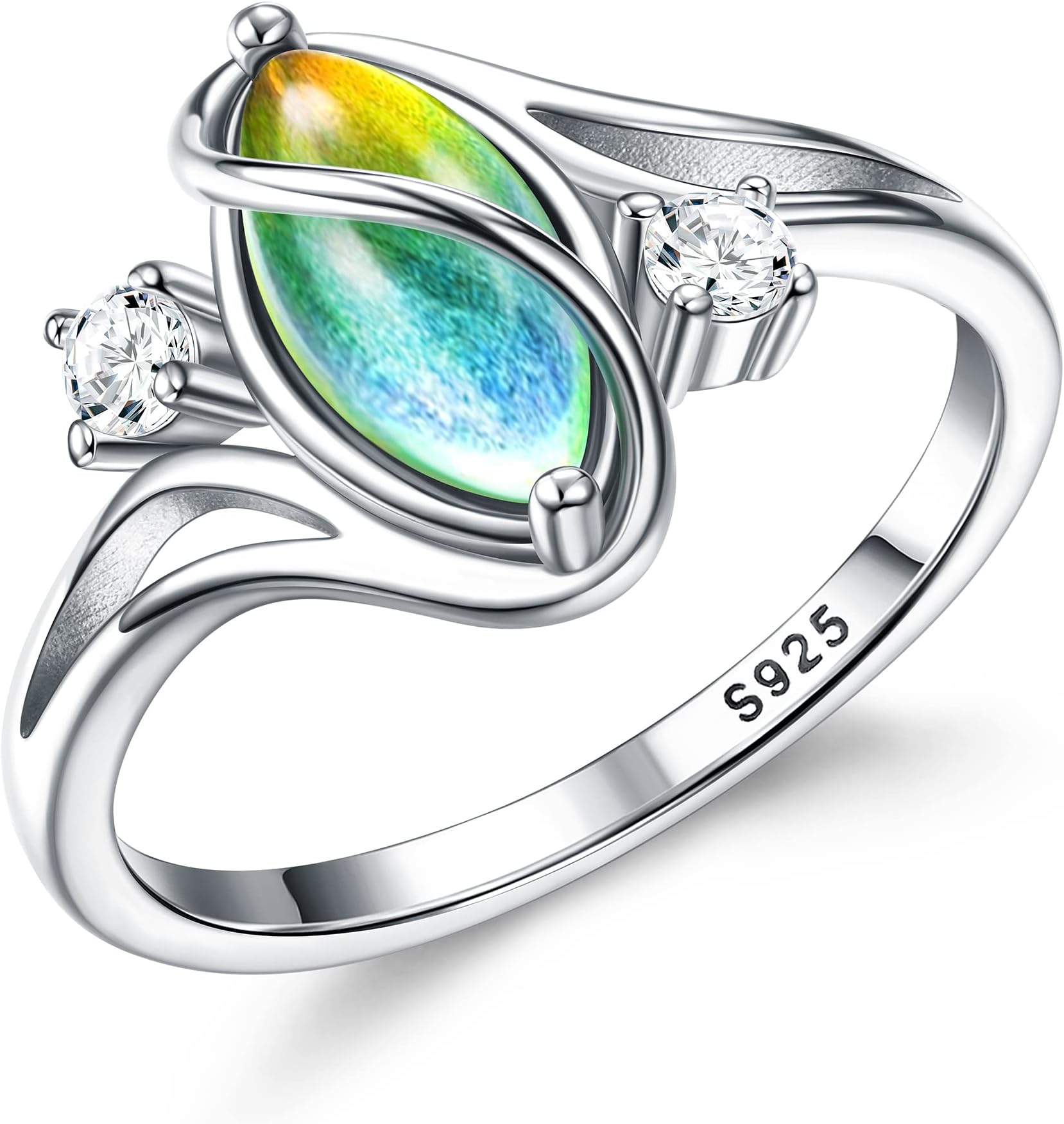 925 Sterling Silver Rings for Women Mood Ring Color Change Cubic Zirconia Accents Ring 18K Gold Plated Oval Solitaire Statement Silver Rings Jewelry