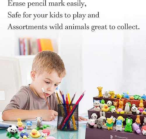 Vista 15 de 70 piezas de borradores de animales de escritorio para niños, premios de aula, borradores de rompecabezas, borradores de animales para caja