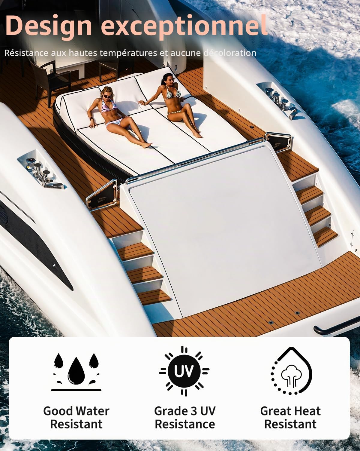 Abahub Revêtement Bateau Moquette Marine Bateau Teck Bateau Raccord EVA Mousse Adhésif Bateau Plancher Antidérapant Faux Teck Marine Bateau Tapis Terrasse 121x42cm, 243cm x6/42/60/73/91/115cm