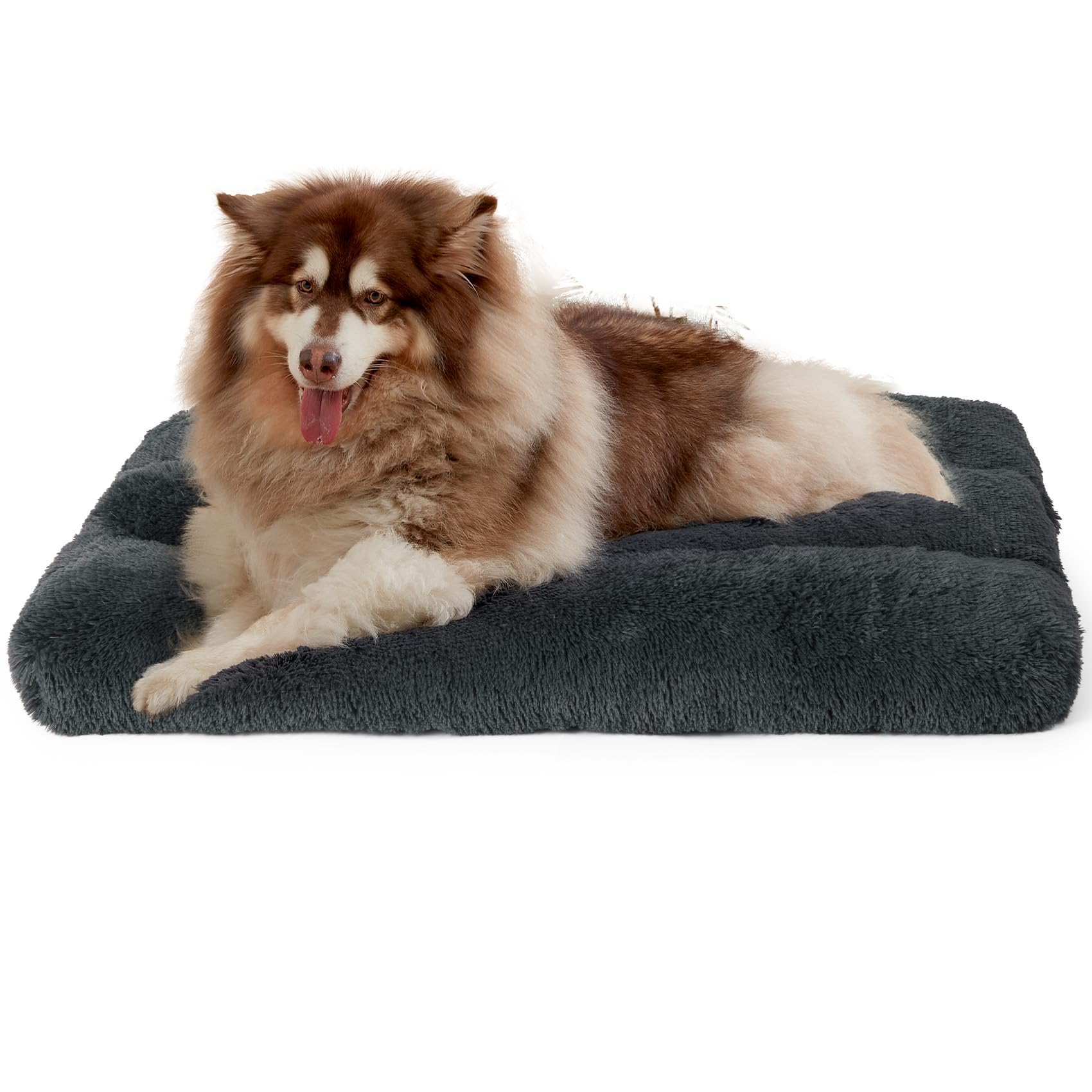 EHEYCIGA Fluffy XXL Dog Crate Bed, Calming Anti Anxiety Pet Bed Washable, Dog Mat Mattress for Crate with Anti-Slip Bottom, Dark Grey, 120x90x10cm