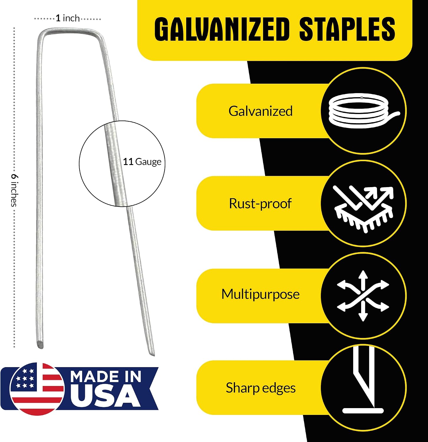 Homestead Choice 6 Inch Galvanized Landscape Staples - 400 Metal Garden Stakes for Gardening - 11 Gauge Anti-Rust Heavy-Duty Ground Sod Pins Yard Stakes for Weed Barrier Fabric Irrigation Tubing Hose