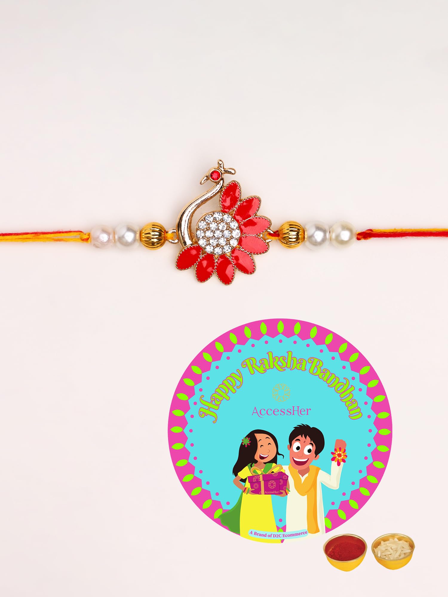 Enamel Peacock Rakhi with Roli Kumkum