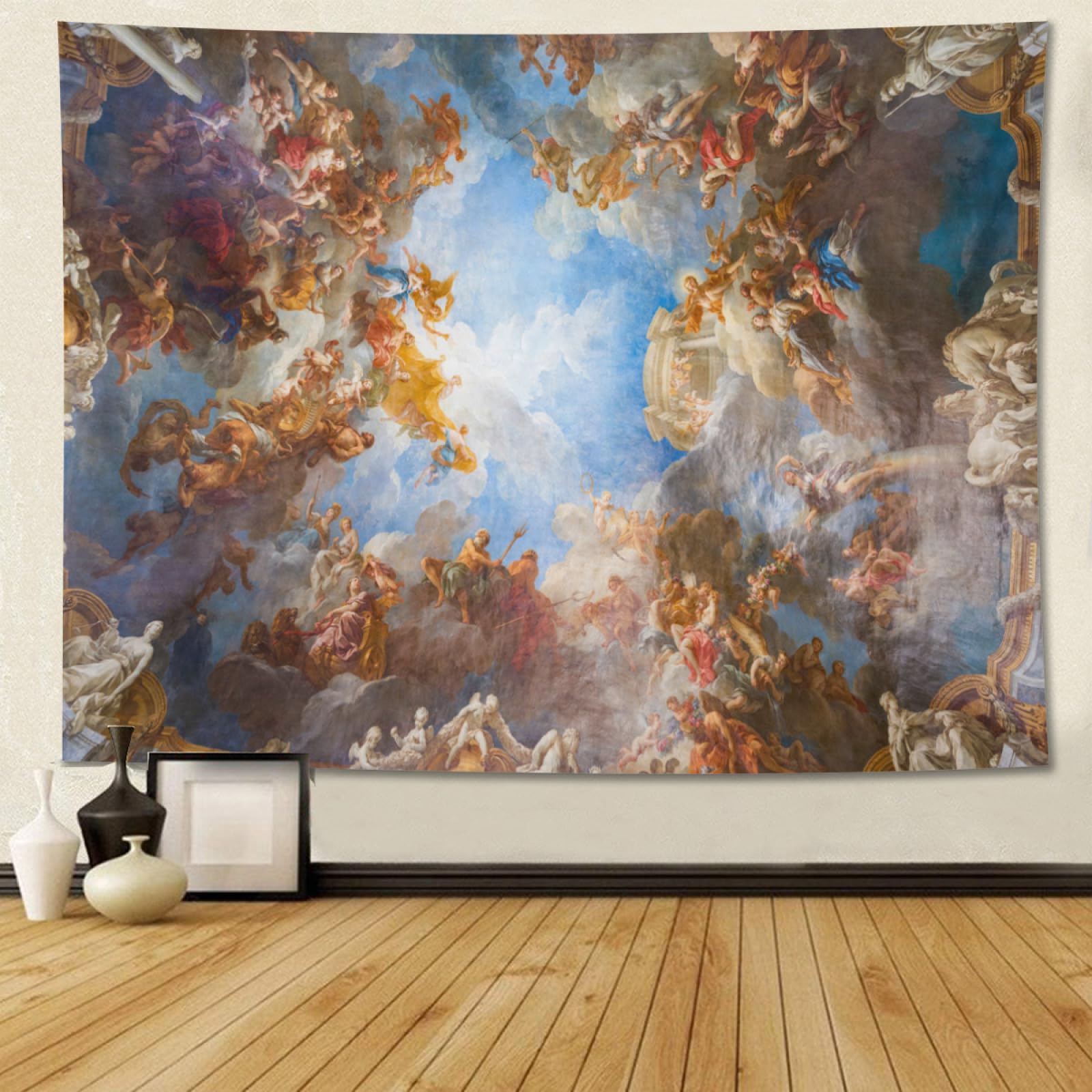 Conank Vintage Paris-Palace Renaissance Tapestry with Angels Ceiling Wall Hanging Academia Room Decor Painting Aesthetic Art Jesus Tapestries Poster for Living Room Bedroom 80"x60"