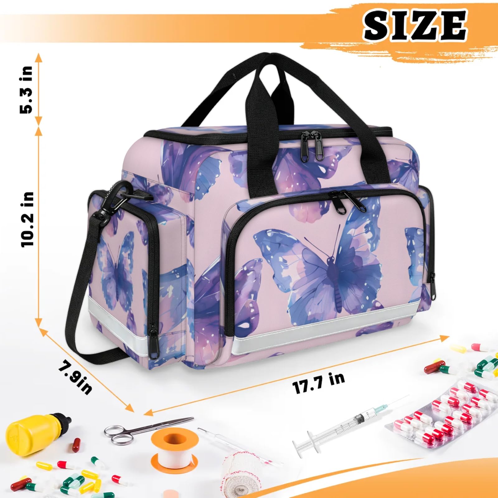 GzLeyigou First Aid Bags Empty, Dainty Butterfly Emergency Bag First Aid Kit Multiple Compartment Kit Carrier On Call Trauma Bag For Paramedics Emergency Medical Supplies Kit