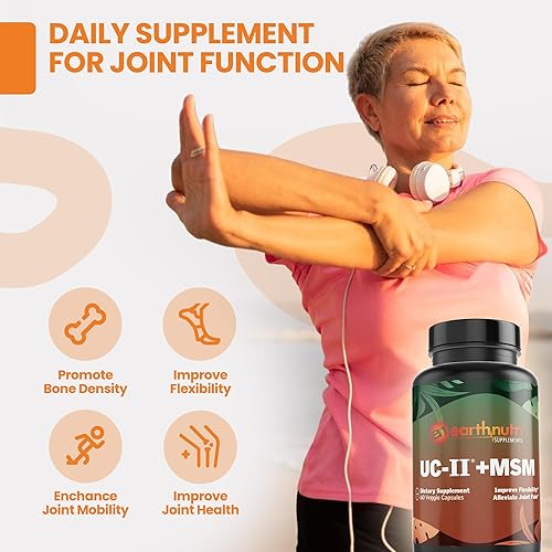 Miniatura 5 de EarthNutri Joint UC-II + MSM para la salud y flexibilidad ósea. Promueve la reparación saludable de las articulaciones y un mejor movimiento. 40 mg