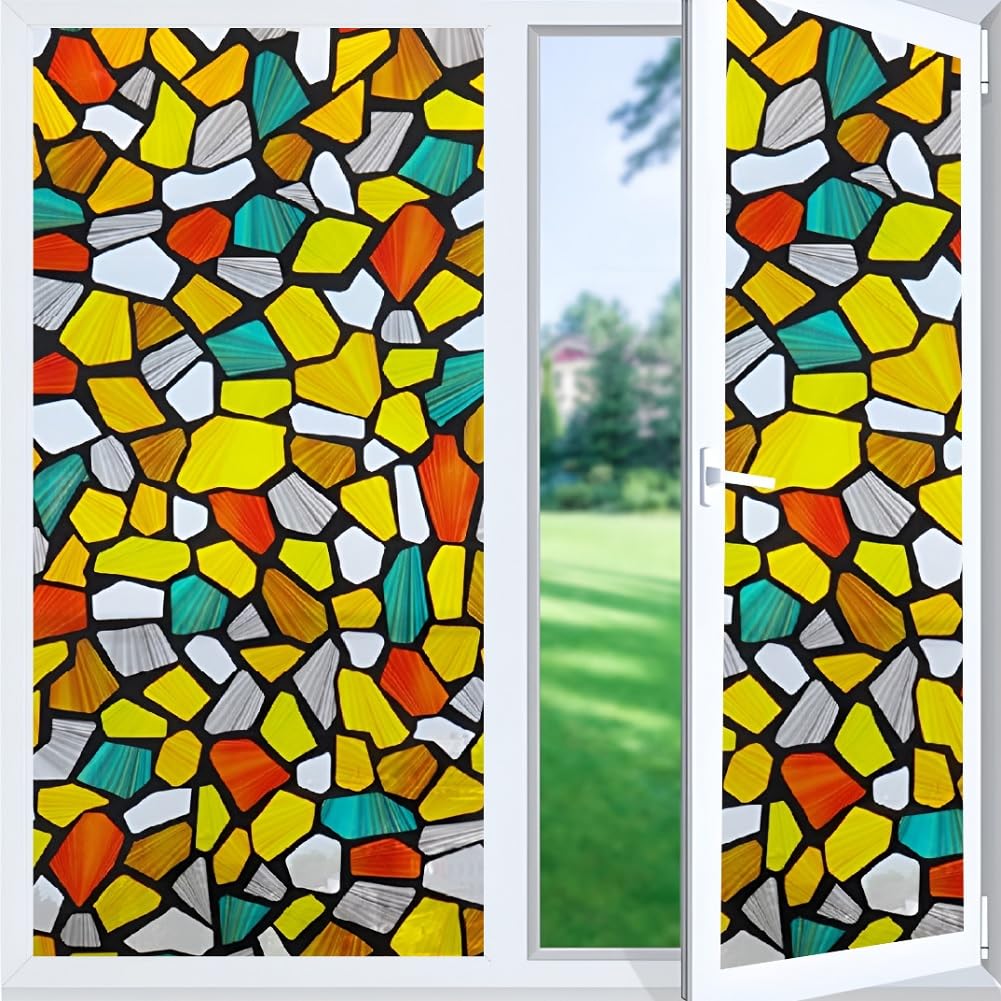 WINDOWX™ Vinyl Frosted Window Self Adhesive Privacy Glass Film for Window Glass | Decorative Window Sticker Wallpaper Vinyl Sheet for Glass Door, Bathroom, Home, Window. (Colorful Stones, 16x96 Inch) (B0B25C778H) Amazon Price History, Amazon Price Tracker