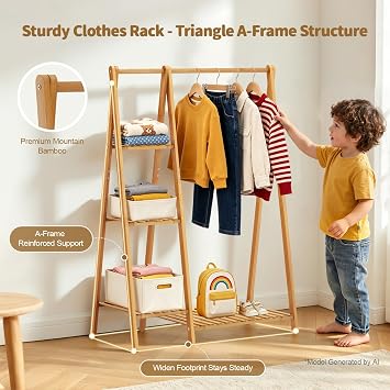Small Clothes Racks,Kids Clothing Hanging Rack, Bamboo Garment Rack