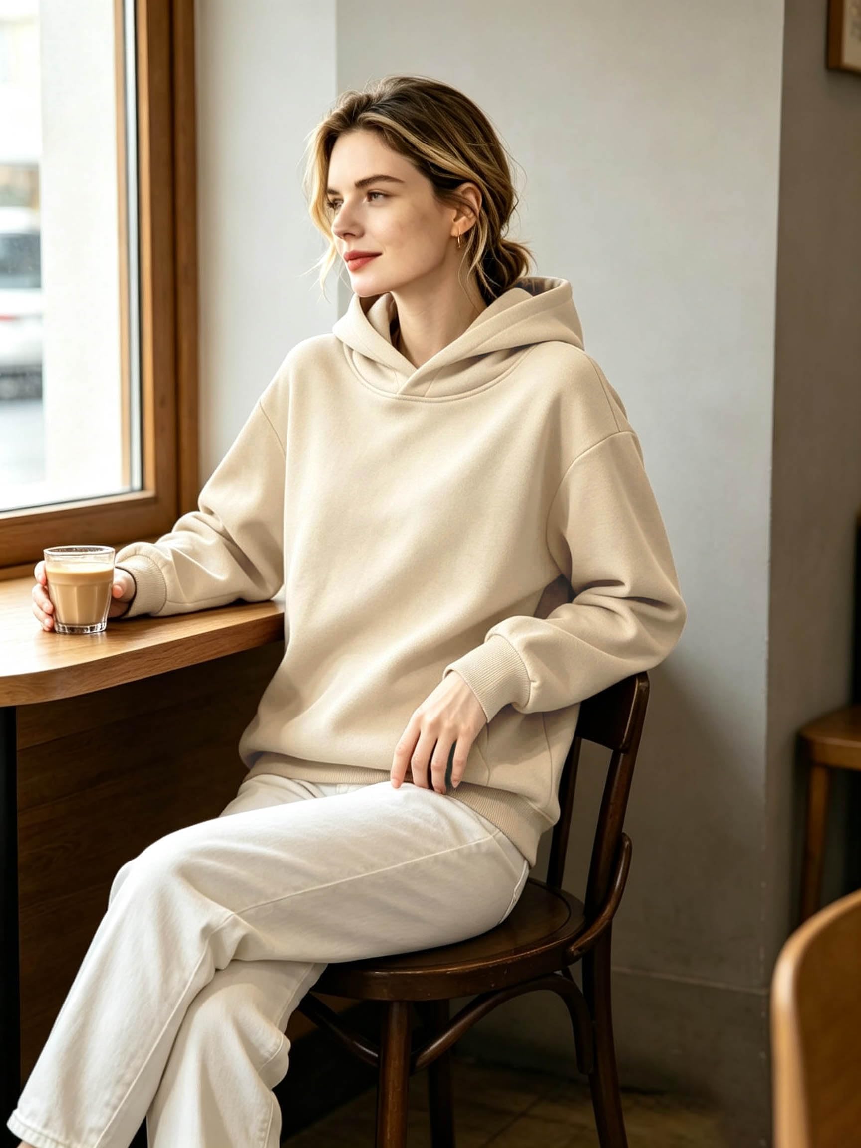 NEYOUQE Damen Oversized Hoodies Sweatshirts Langarm Einfarbig Pullover Winter