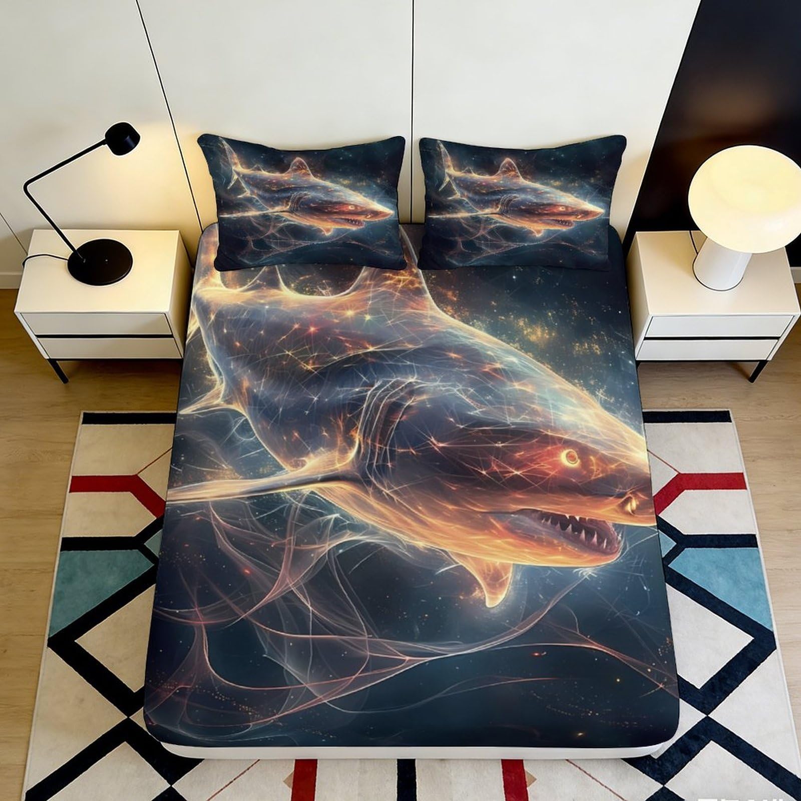 Uxinyoume Style-8 3D Printed Shark Ocean Fitted Sheet Microfiber Soft Breathable Lightning Wave Mattress Cover For Bedroom Guest Room Decor 90X200x25cm