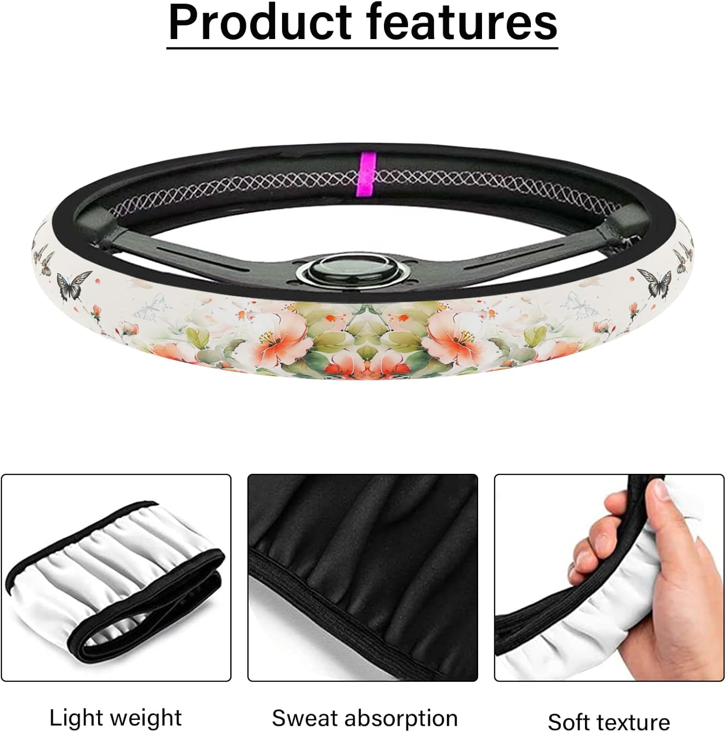 Steering Wheel Cover Neoprene Material Most Cars Men&Women Universal 15 inch Premium Non-Slip Spring Steering Wheel Protector Floral Car Accessories - Image 6