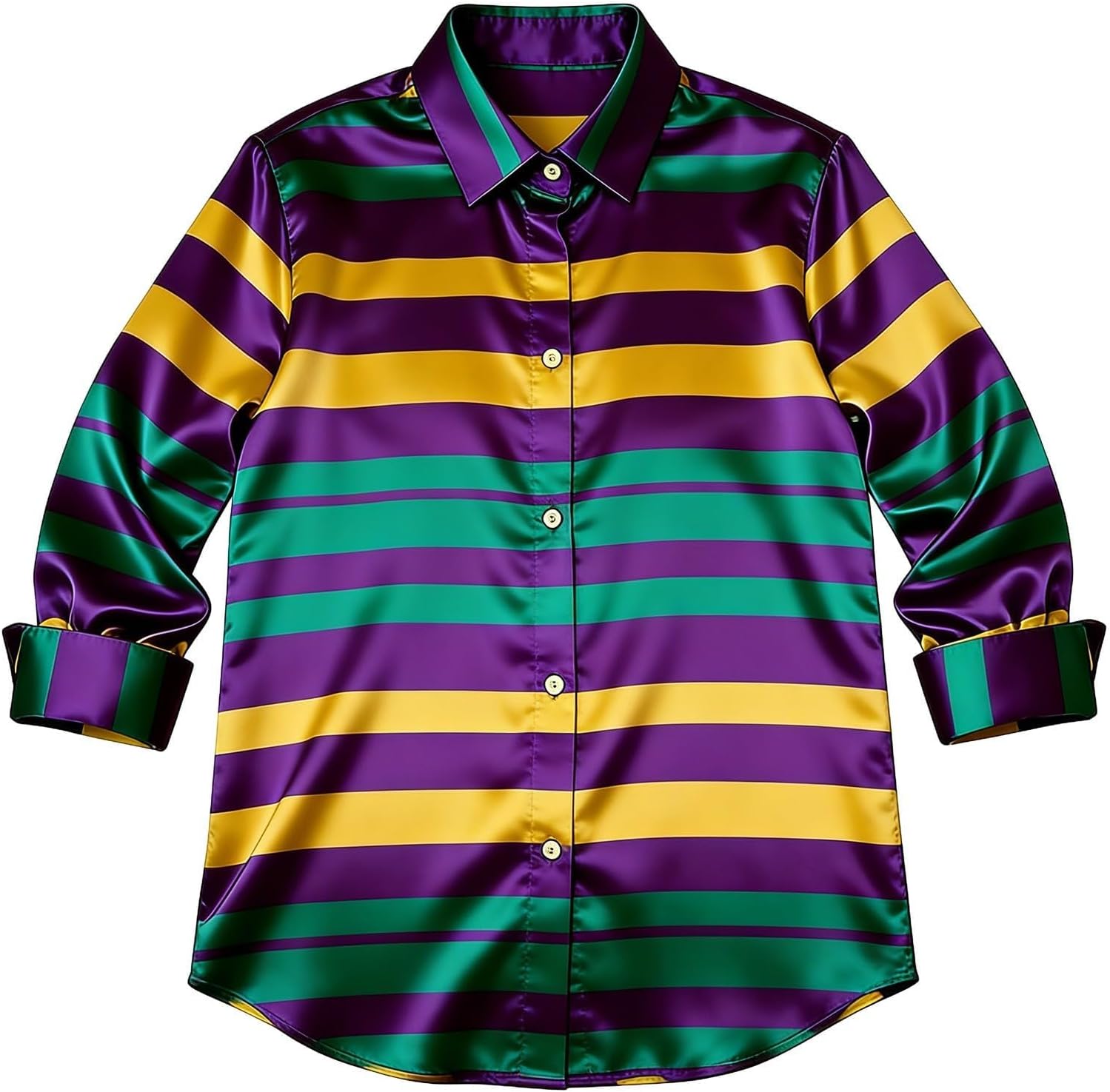 Shirt for Mardi Gras for Women, 2026 Women's Outfit for Mardi Gras Carnival Collar Striped Print Long Sleeve Blouse - Image 4