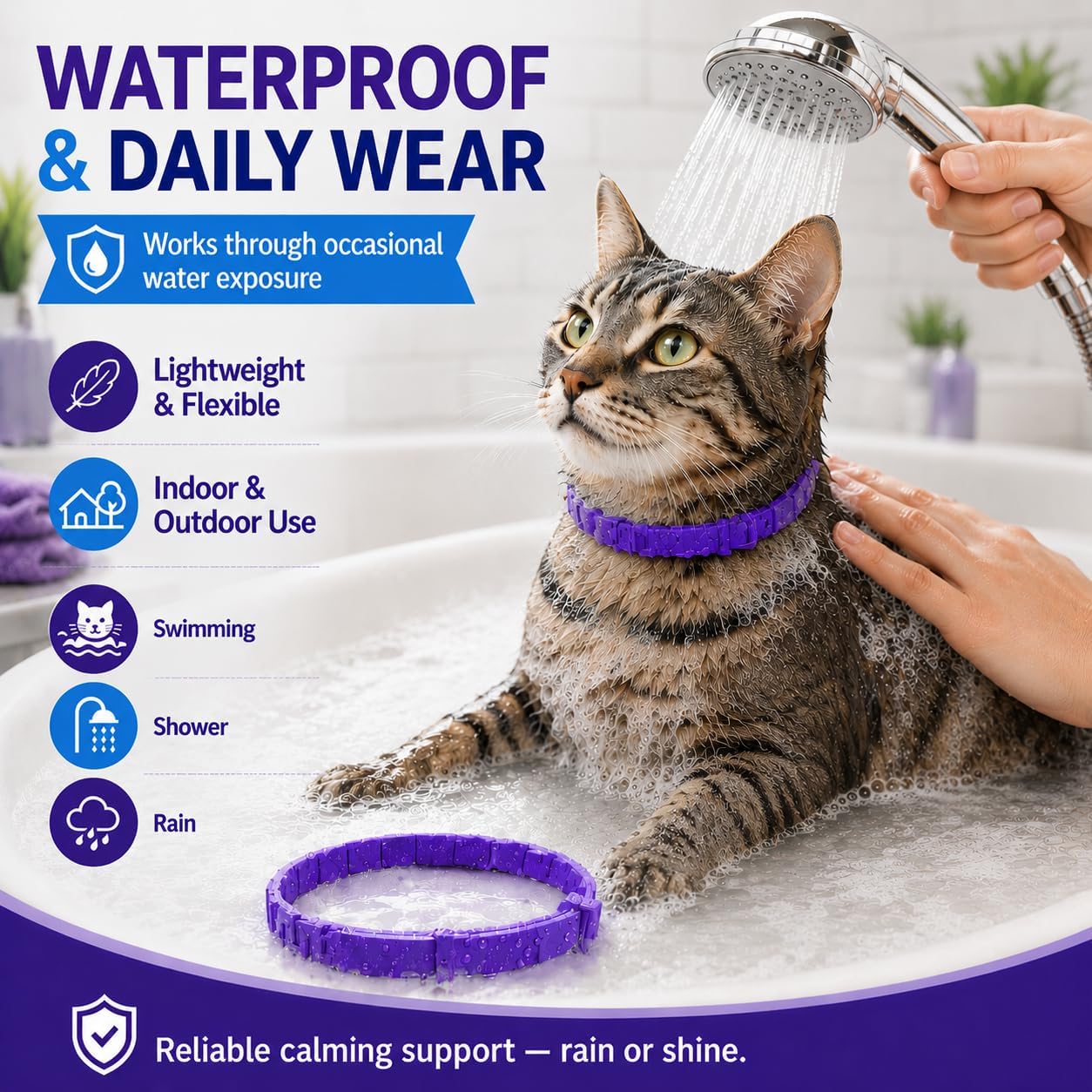 4 Pack Calming Collars for Cats, Adjustable Cat Pheromone Collars for Stress & Anxiety Relief, Cat Calming Collar, Waterproof TPR Collar for Travel, Vet Visits, Moving, Purple, Work for up to 60 Days