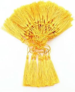 100 borlas de Flecos para Manualidades, marcapáginas, Bolsas, decoración para Cortinas, Color Amarillo Dorado, Muestra de 10 Unidades, 3"