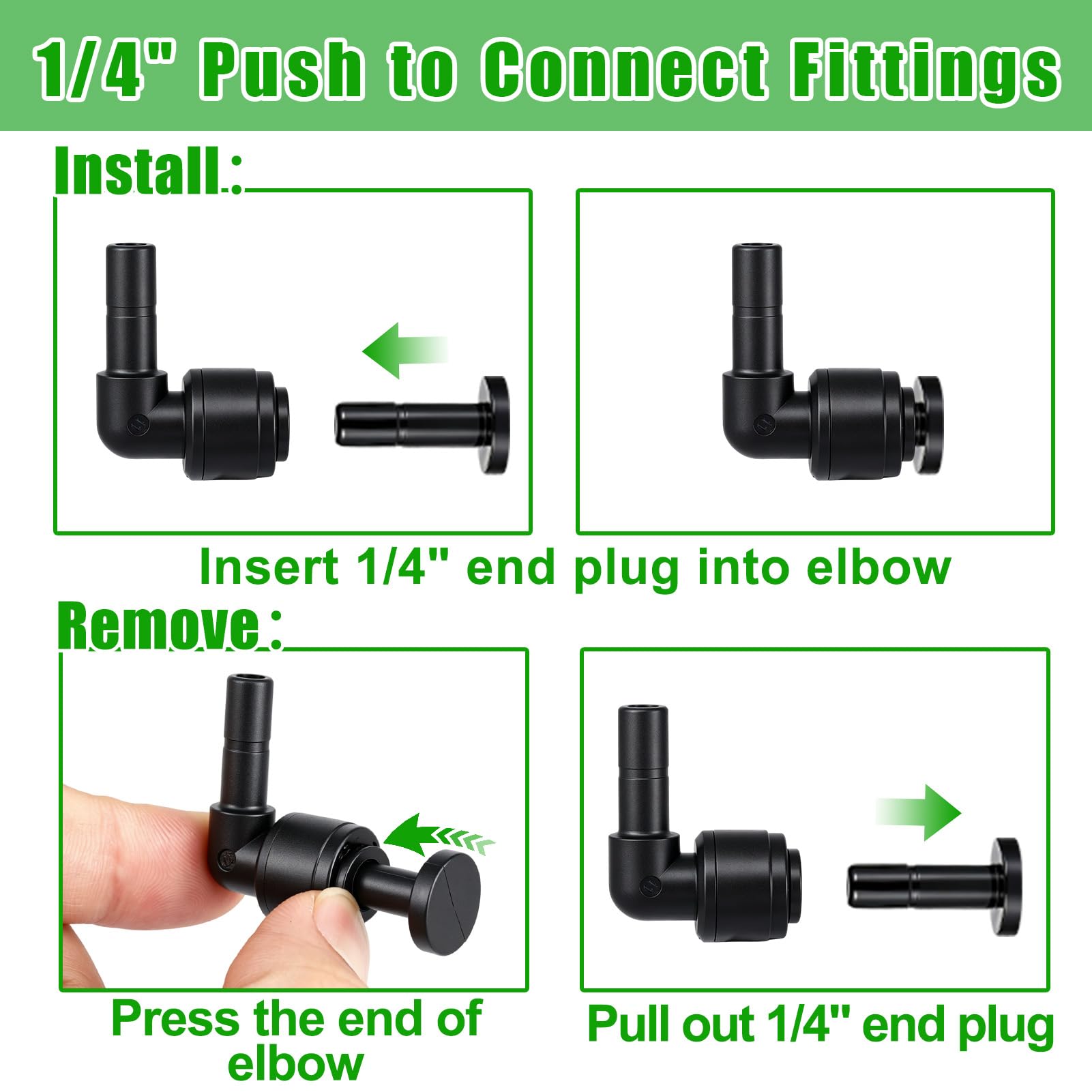 20 sztuk 1/4" złączek kolankowych Push-to-Connect, system nawadniania gadów, szybkozłączki 1/4", złączki do systemu nawadniania gadów do akwarium, wiwarium, systemu nawadniania