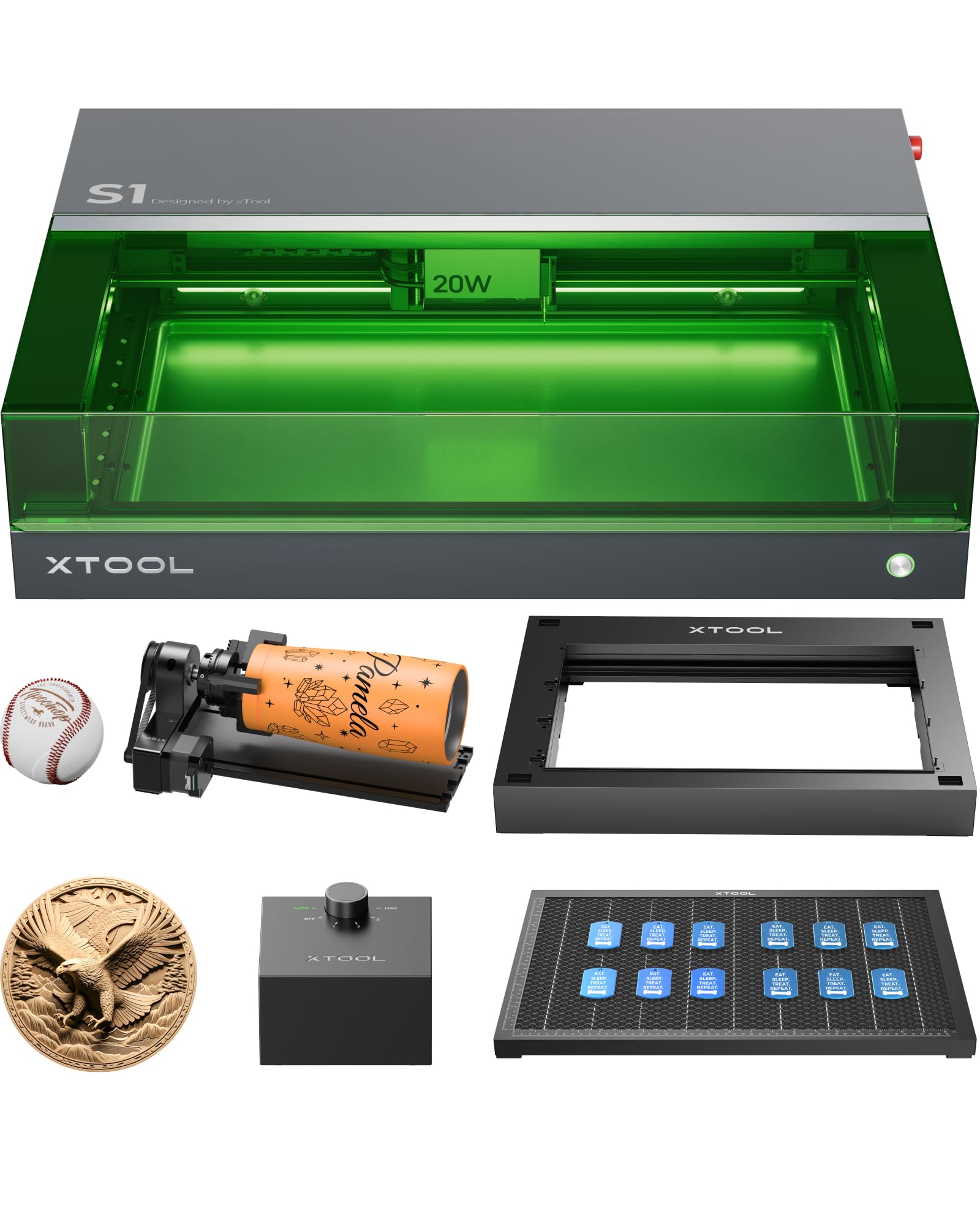 xTool S1 20W Engraving Machine with Riser Base & Honeycomb Working
