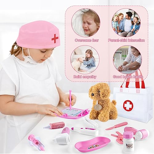 Miniatura 6 de Kit médico para niños, juego de médicos para niños, juego de doctor para niños con juguete para perros, bolsa de almacenamiento médico, juguete de