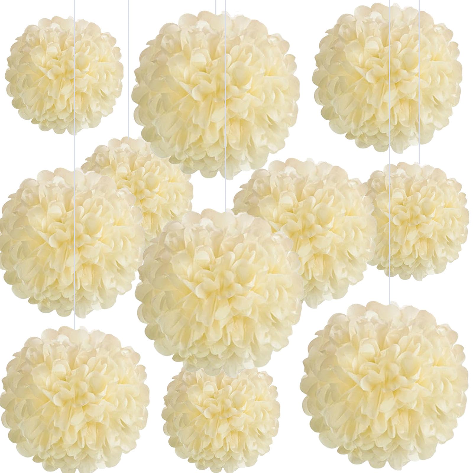 20 PCS Cream Tissue Paper Pom Poms, Tissue Pom Poms Flowers, Sizes of 6", 10", 12", 14" Hanging Paper Flower Ball for Wedding, Birthday, Halloween, Christmas, Baby Shower Party Decor