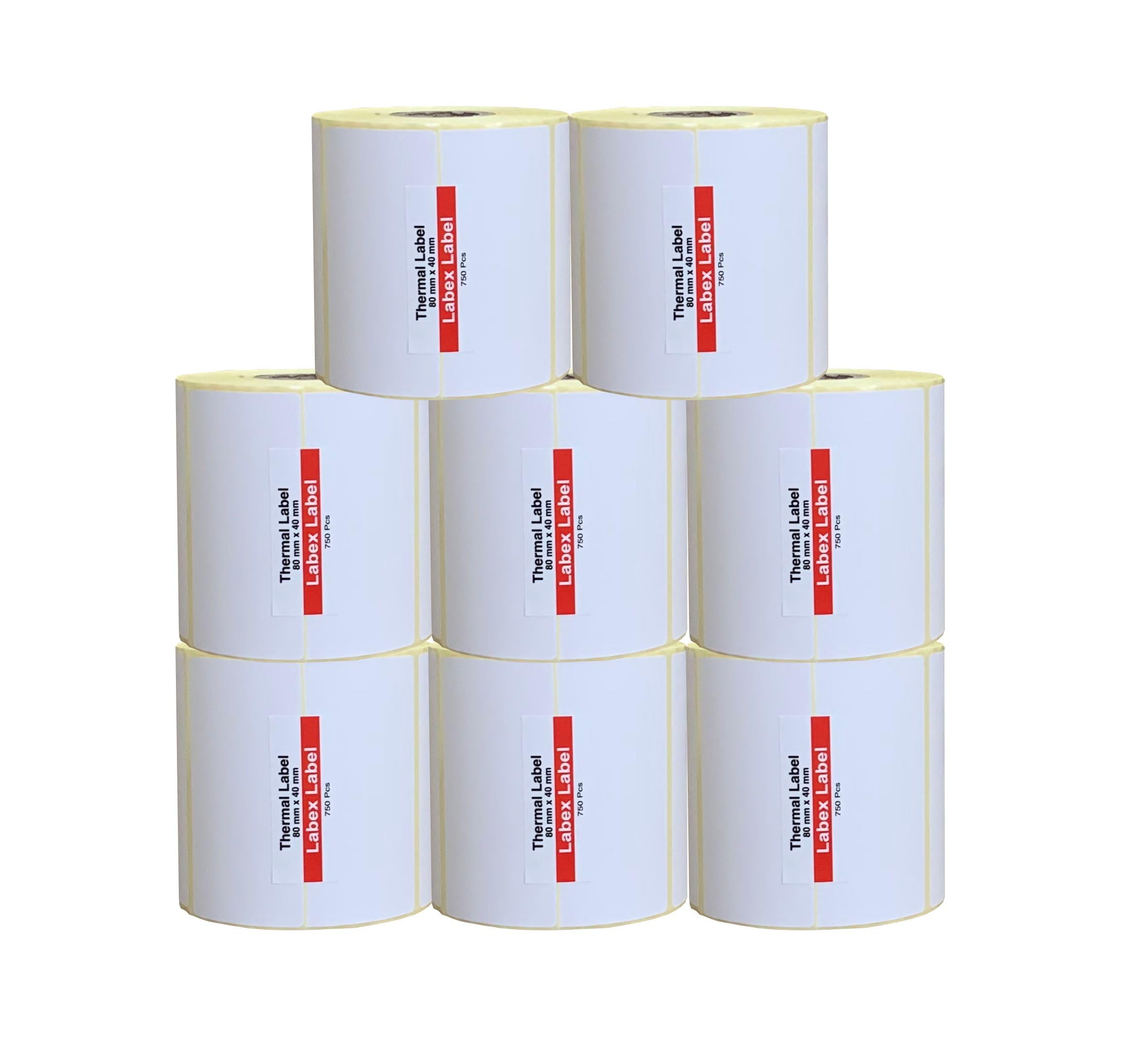 Etiquetas térmicas 80x40 mm en rollo – Etiquetas Almacén Alta Capacidad – 8 rollos – Sin cinta – TSC Godex compatible – Labex Label