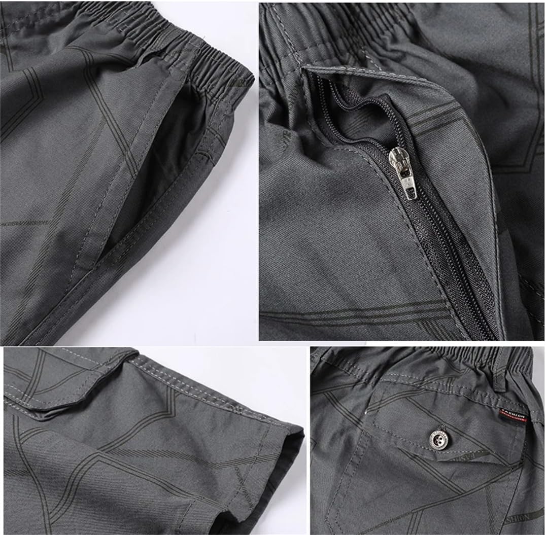 Men's Casual Striped Large Pocket Cargo Capris Beach Shorts Cotton Drawstring Outdoor Shorts