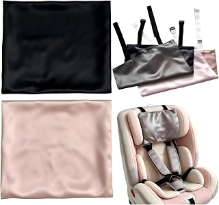Silk Carseat Head Cover for Baby Headrest Covers for Cars, Soft Silk Feeling Reduces Frizz & Bald Spots, Baby Car Essentials Must Haves for Infant Car Seats & Strollers (2 Pack,4 Colors)