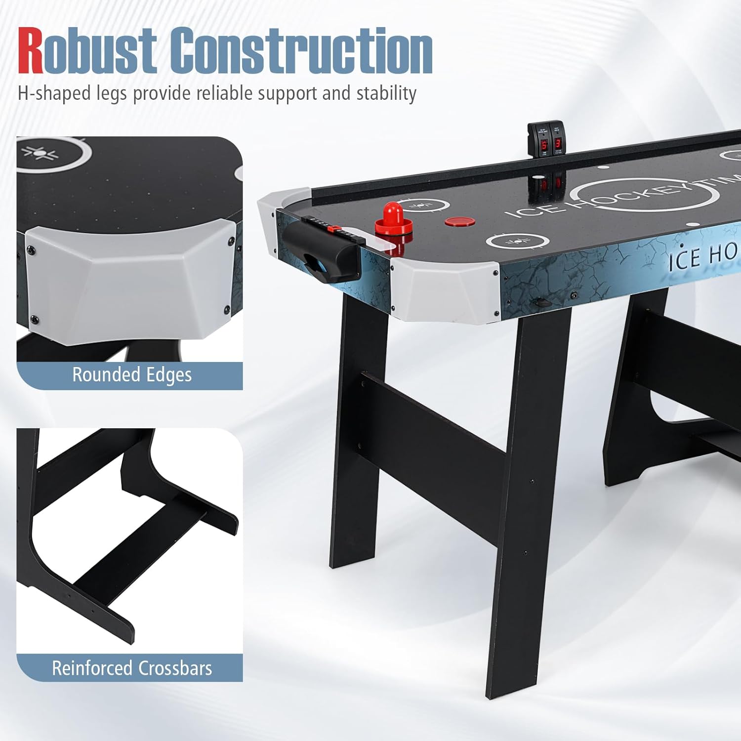 Giantex Foldable Air Hockey Table, 56 Inch Arcade Hockey Game Table with LED Digital Scoreboard and Powerful 12V Motor, 2 Pushers and 2 Pucks for Kids and Adults, Game Room, Home