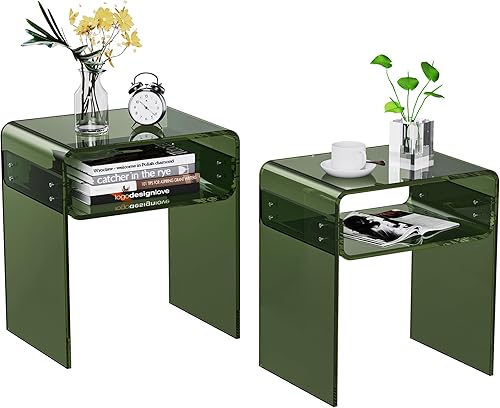 Miniatura 32 de Mesa auxiliar de acrílico transparente de 2 niveles para sala de estar, dormitorio, decoración del hogar (amarillo) Negro -,Azul,Claro,Transparente