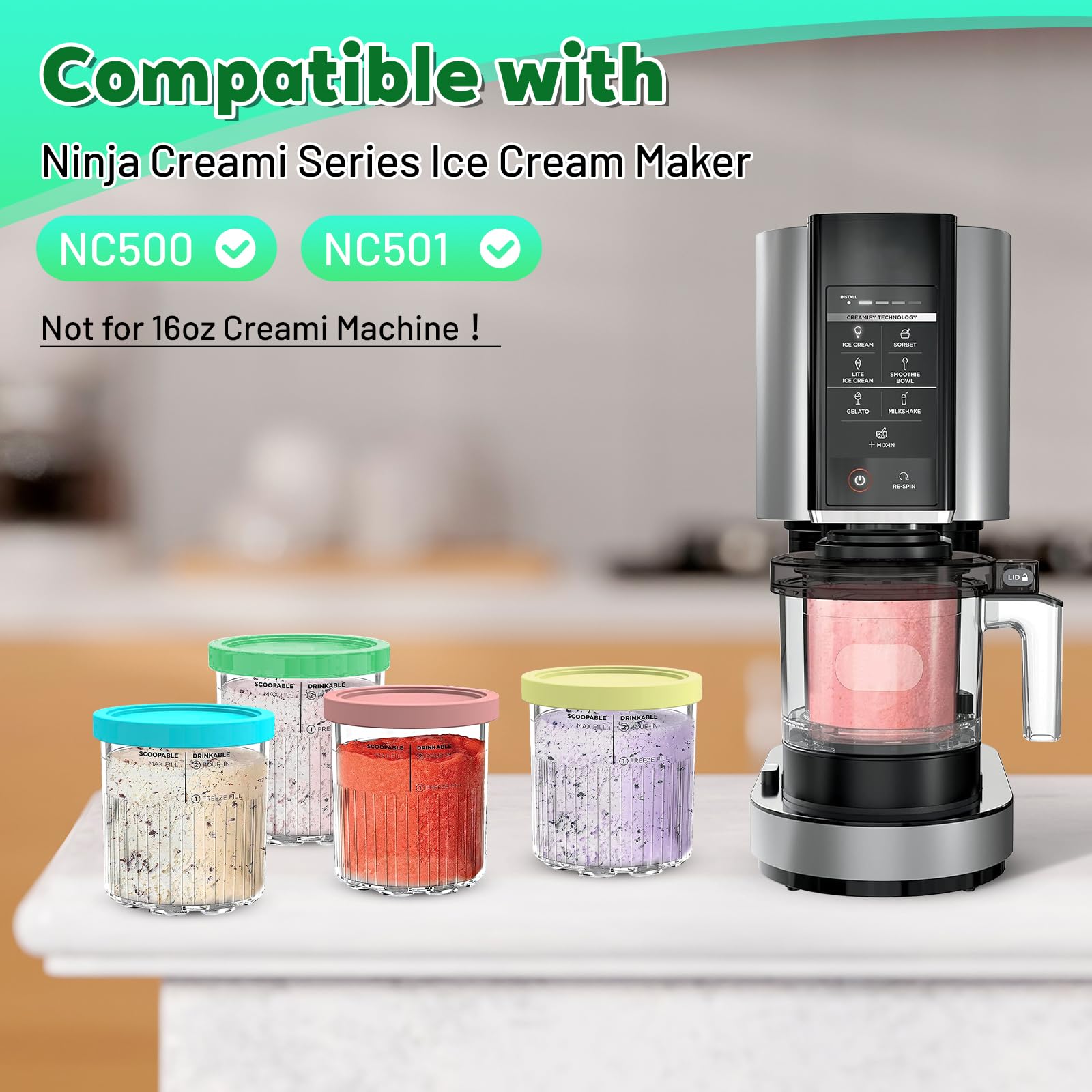 Für Ninja Creami Deluxe Behälter,4er-Set Eisbehälter für Ninja NC500EU Eismaschine, ninja eismaschine zubehör, Creami Creami Deluxe Zubehör für Eiscreme-Liebhaber,Spülmaschinenfest