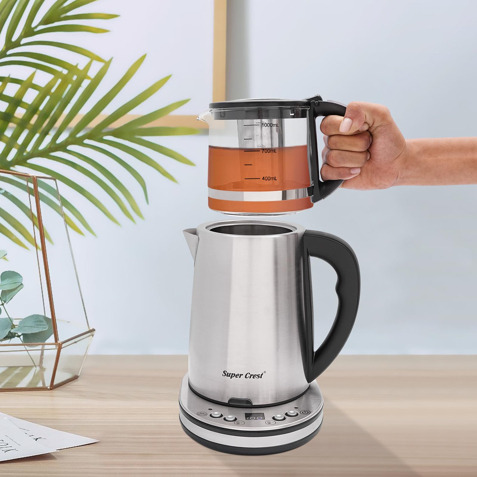 Ensemble bouilloire 2,5 l + 1 l, 1500 W, LCD, contrôle de la température et