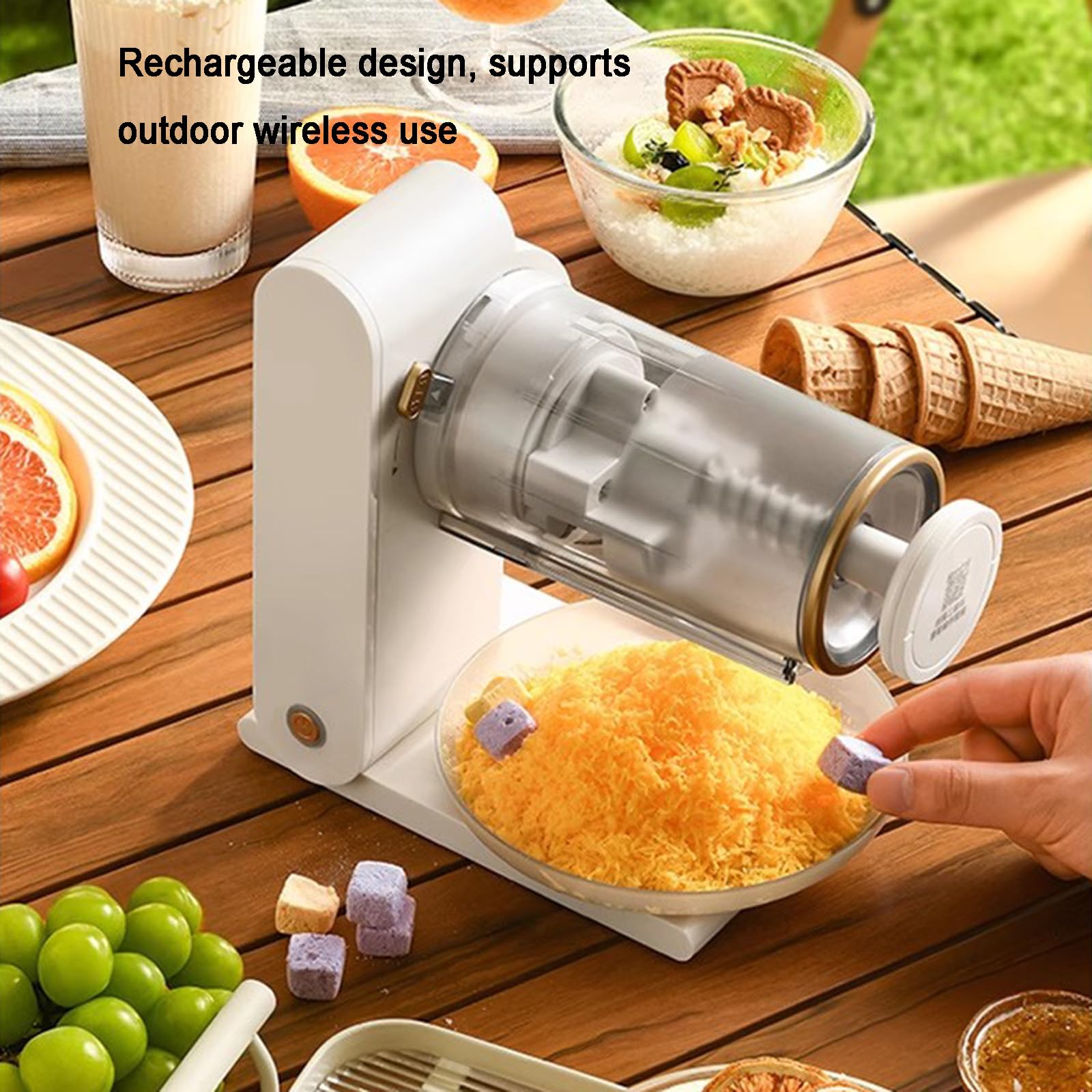 Máquina eléctrica de hielo afeitado, trituradora de hielo con cuchillas de acero inoxidable, grosor ajustable, recargable, para granizados, frappes, cócteles
