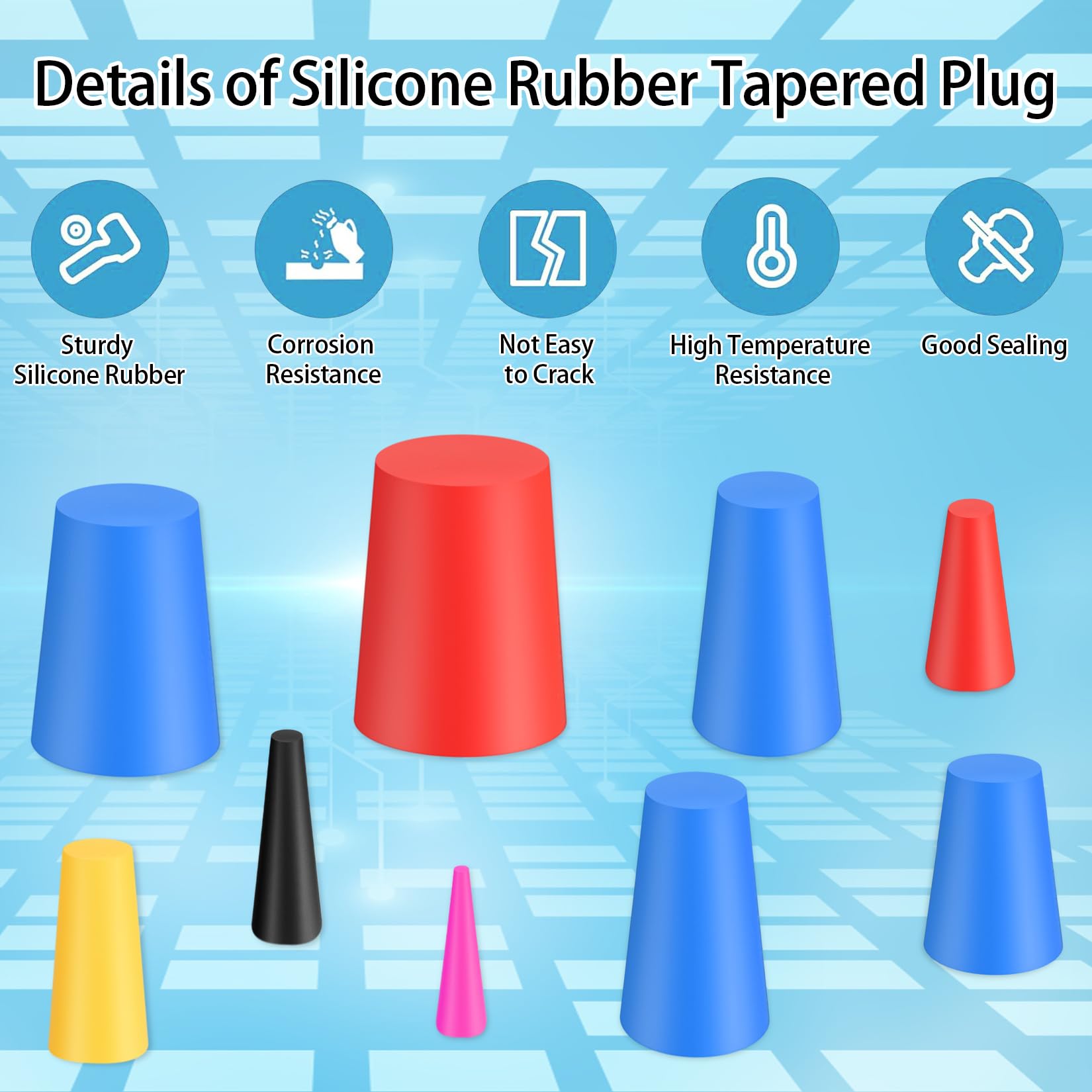 Protection Trous 1-16mm 131 Bouchons Caoutchouc Silicone 8 Tailles - Bouchons Coniques Laboratoire Bouchons Silicone étanches