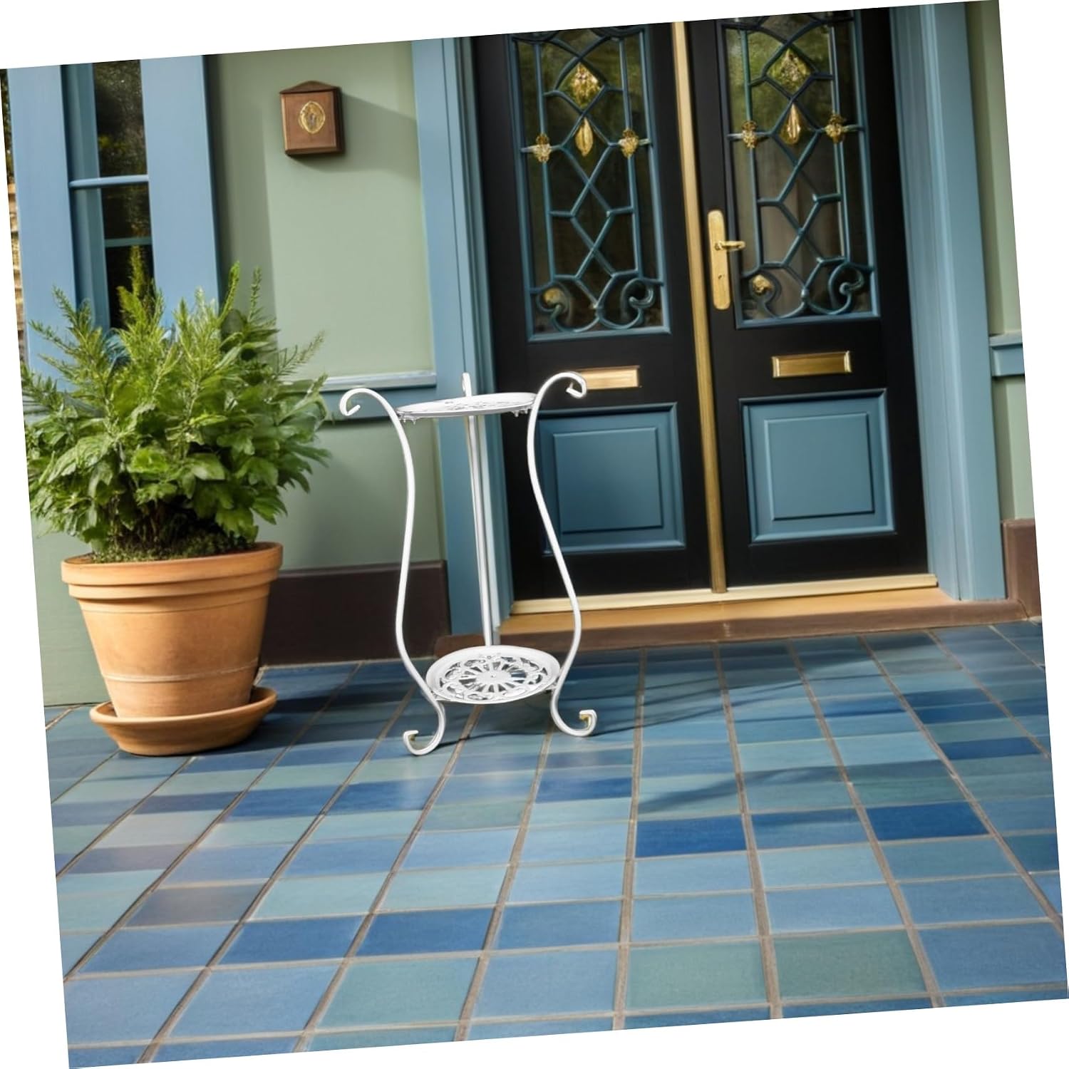 23.6 Inch Metal Birdbath Stand with 2 Tier Iron Base